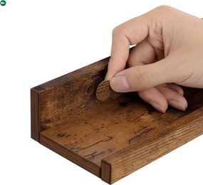 3 darabos fali polc készlet, képeknek és apróságoknak, rusztikus barna, 38x10x5cm