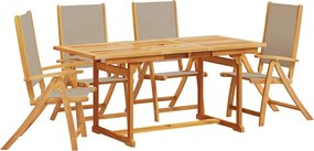 vidaXL 5 részes tömör akácfa és textilén kerti étkezőgarnitúra