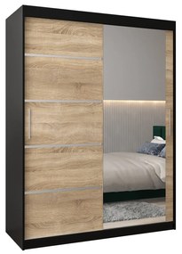 Ruhásszekrény 150 cm tükörrel Verika 2 150 (fekete + szonoma tölgy). 1064204