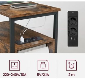 Oldalsó asztal beépített konnektorokkal és USB-portokkal ROD barna/fekete