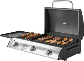 Outsunny 7,5 kW hordozható asztali gázgrill – 3 égő, sütőlappal, oldalsó polccal és hőmérővel – Aosom