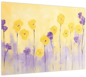 Üveg kép - Lila és sárga virágok (70x50 cm)