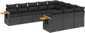 vidaXL 10 részes fekete polyrattan kerti ülőgarnitúra párnákkal