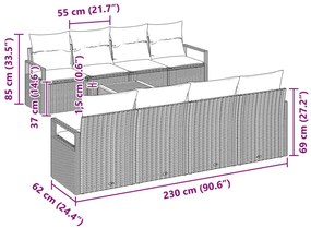 9 darabos kerti kanapé szett párnákkal bézs poli rattan akáciával, 2 ülése kerti kanapé párnákkal bézs poli rattan