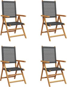 vidaXL 4 db fekete polyrattan és tömör fa dönthető kerti szék