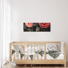 Kép - Vörös virágok sötét háttér előtt (órával) (90x30 cm)
