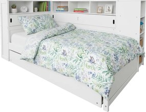 Ágy polcokkal és pótággyal, fehér, 90x200, LENDON