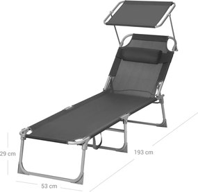 Napozóágy, összecsukható, napellenzővel, állítható támlával, szürke