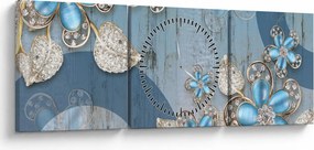 Kép - kék virágok (órával) (90x30 cm)