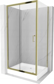 Mexen Apia zuhanykabin tolóajtóval 120 (ajtó) x 90 (fal) cm, 5mm átlátszó üveg, arany profil + fehér zuhanytálca RIO, 840-120-090-50-00-4510