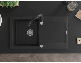 Mexen Leo, 1 kamrás gránit mosogató 900x500x190 mm és Savita mosogató csaptelep, fekete, 6501-77-672601-70