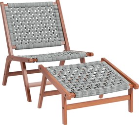 Outsunny Kerti Szék Kitámasztóval - Relaxáló Szék Akácfából és Szőtt Gyantából - Természetes, Szürke | Aosom