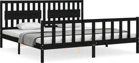 vidaXL fekete tömör fa ágykeret fejtámlával 200 x 200 cm