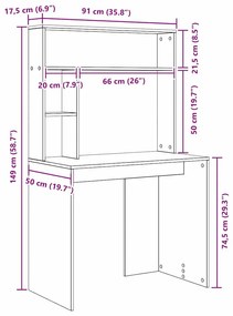 Asztal polcokkal sonoma tölgy 91 x 50 x 149 cm Faanyag