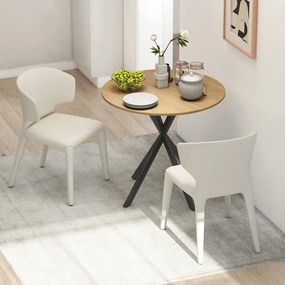 Kerek konyhaasztal, 80 cm, kompakt asztallap, forgácslap, fém, fehér tölgy fekete
