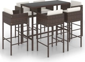 vidaXL 7 részes barna polyrattan kerti bárszett párnákkal