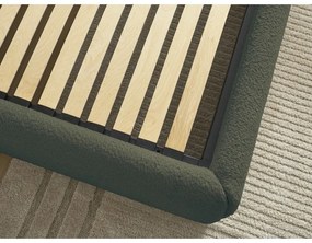 Sötétzöld kárpitozott ágyneműtartós-ágytámla nélkül franciaágy ágyráccsal 180x200 cm Inera – Bobochic Paris