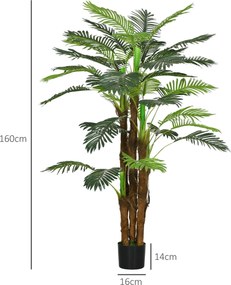 Outsunny Mesterséges Pálmafa 1,6m Mesterséges Törzs Ágakkal, Likenszerű Levéllel, Magas Realizmussal, Cserép Tartozik | Aosom