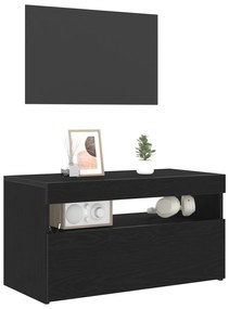 LED-es tévékabinet, fekete tölgy, 75x35x40 cm, összeszerelve, fa