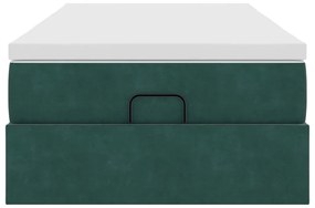 Ottomán ágykeret matraccal sötétzöld 90x200cm bársony