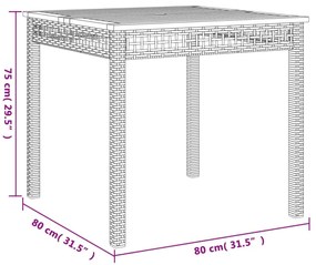 szürke polyrattan és akácfa kerti asztal 80 x 80 x 74 cm