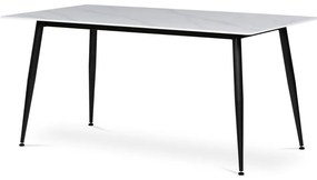 Márványhatású Fehér Étkezőasztal Kerámia Asztallappal, Fekete Fém Lábbal. Méret: 160x90x76 cm. HT-406