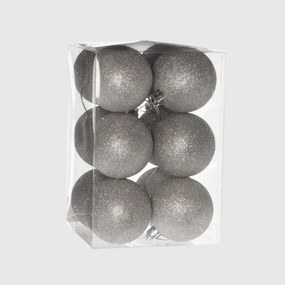 Ezüst glitteres műanyag karácsonyi gömb szett 6 cm 12 db