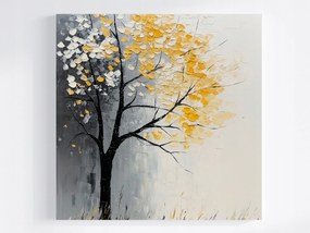 Vászonkép Canvas Olaj Impasto Tájkép Ősz Fa Köd Eső 40x40