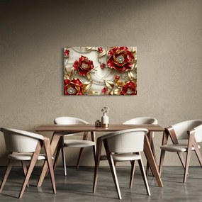 Kép - 3D piros-arany virágok (90x60 cm)