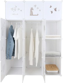 Gyerek moduláris szekrény, fehér/barna gyerek minta, KITARO