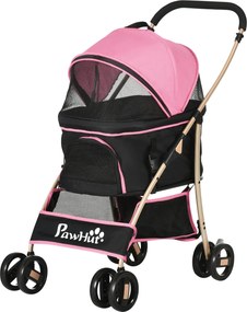 PawHut Összecsukható 3 az 1-ben Kisállat Babakocsi Kutyáknak Levehető Kosárral, Biztonsági Övekkel és Párnával 15 kg Teherbírással Rózsaszín | Aosom