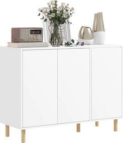 HOMCOM Modern Komód 2 Szekrénnyel és 3 Polccal, Többcélú Fából készült Bútor, 107x40x80 cm, Fehér | Aosom