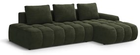 Zöld bársony kinyitható-tárolóhelyes sarokkanapé (jobb oldali-heverő résszel) Linz – Cosmopolitan Design