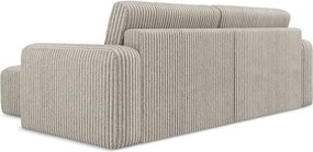 Bézs kordbársony kinyitható-tárolóhelyes sarokkanapé (jobb oldali-heverő résszel) Kona – Makamii