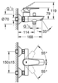 GROHE 23605001 - BAUEDGE kádcsaptelep 150±15 mm, fényes króm