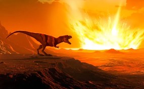 Illusztráció Tyrannosaurus observing asteroid impact, illustration, MARK GARLICK/SCIENCE PHOTO LIBRARY