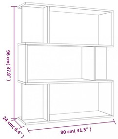 füstös tölgy színű fa könyvszekrény/térelválasztó 80x24x96 cm