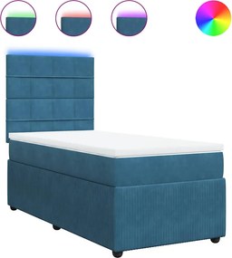 vidaXL kék bársony rugós ágy matraccal 90 x 200 cm