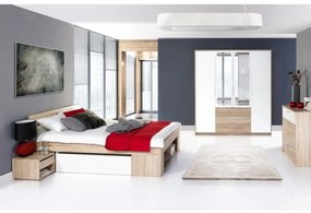 MILO ágy 140 x 200 cm + ágyneműtartó +éjjeliszekrény sonoma fehér