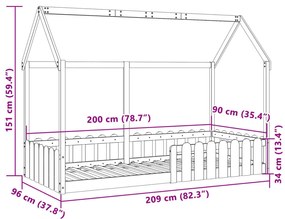 tömör fenyőfa házikó gyerekágykeret 90 x 200 cm