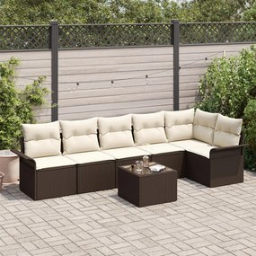 6 Darabos Kerti Sofa Szett Párnákkal Szürke Poli Rattan, 2-Személyes Kerti Sofa Tárolással és Párnákkal Barna Poli Rattan