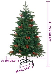 csuklópántos műkarácsonyfa tobozokkal és bogyókkal 120 cm
