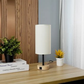 Brilagi - TABLON asztali lámpa USB-porttal 1xE27/25W/230V tölgy/fekete/krémszínű