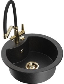 Mexen Diego, 1 kamrás gránit mosogató 488x488x167 mm és Duo mosogató csaptelep, fekete-ezüst metál, 6512-73-671701-57-G