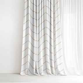 Goldea pamut függöny - bézs cikkcakk fehéren 280x150 cm