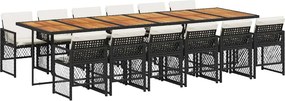 vidaXL 13 részes fekete polyrattan kerti ülőgarnitúra párnákkal