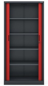 Fém szekrény harmonika ajtókkal DAMIAN, 900 x 1850 x 450 mm, antracit-piros