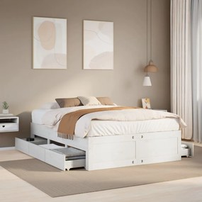 fehér tömör fenyőfa fiókos ágykeret matrac nélkül 150 x 200 cm