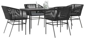 vidaXL 5 részes fekete polyrattan üveg kerti étkezőgarnitúra párnákkal