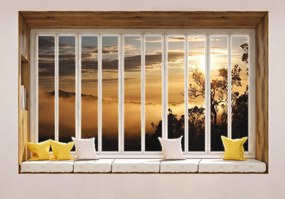 Flizelin fotótapéta Kilátás az ablakból Hegyek Nap és Köd Relaxáció 350x250 +ragasztó